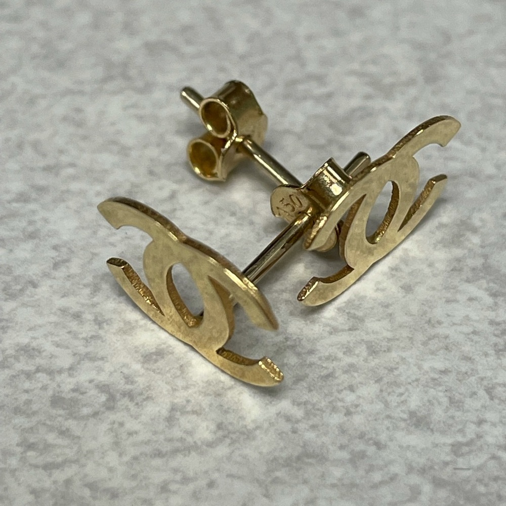 18K Solid Gold Double C Earrings